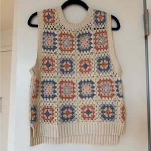 Lucky Brand Multicolor Crochet Sweater Vest